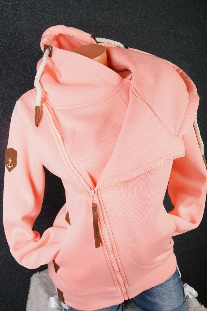 VIN TE Damen Sweat Jacke XXL Kapuze Hoodie Übergangsjacke Fleece gefüttert schräger Reissverschluss