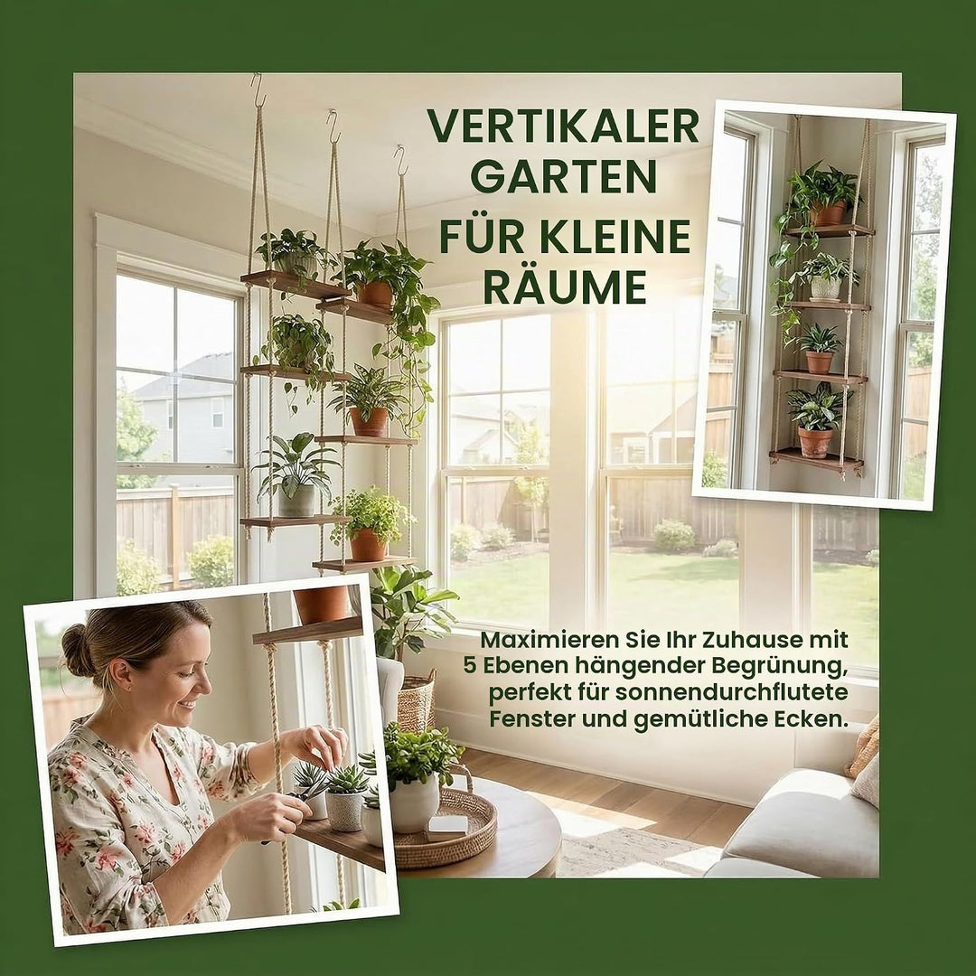 Hängeregal Pflanzen Holz Pflanzenregal Hängend Pflanzenständer mit 5 Etagen Wandregal Makramee Regal