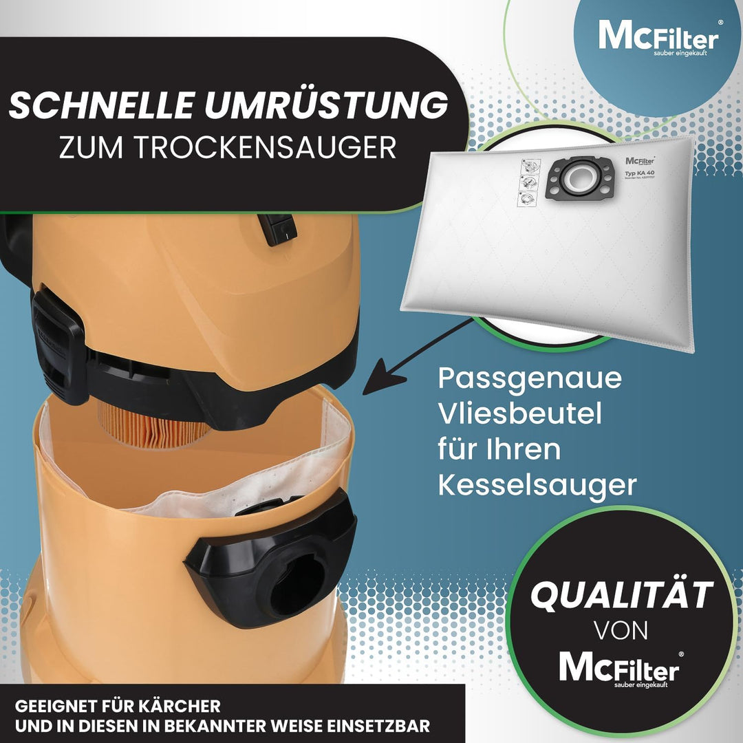 McFilter I 20 Staubsaugerbeutel kompatibel mit Kärcher WD2 Plus V-12/4/18/C, WD3 Serie V-17/4/20, KW