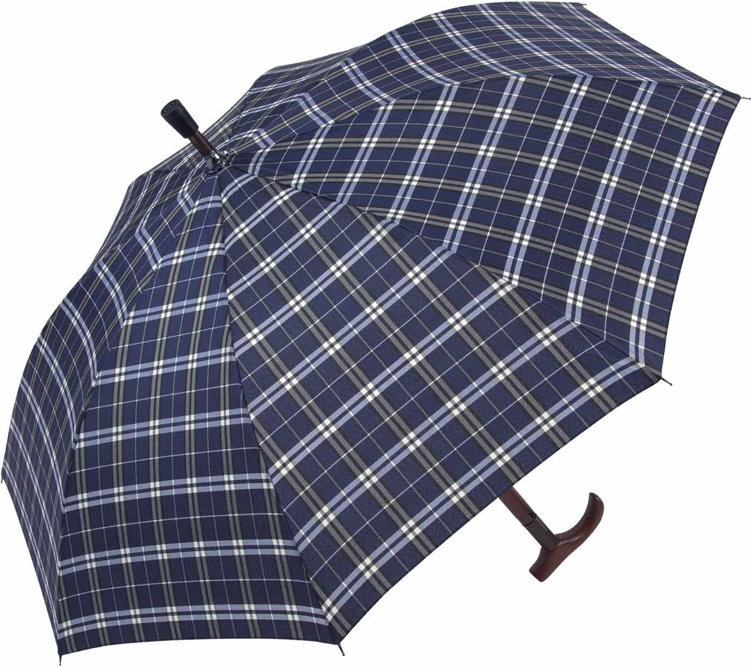 iX-brella Stützschirm höhenverstellbar mit Holzgriff - Karo blau, Karo Blau