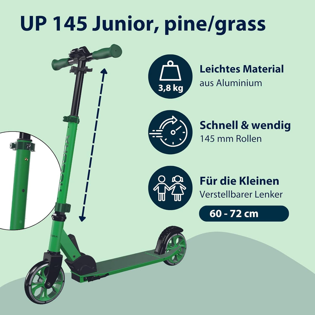 HUDORA Scooter Up 145 Junior - Hochwertiger & sicherer Kinder Roller ab 3 Jahre - Zusammenklappbarer