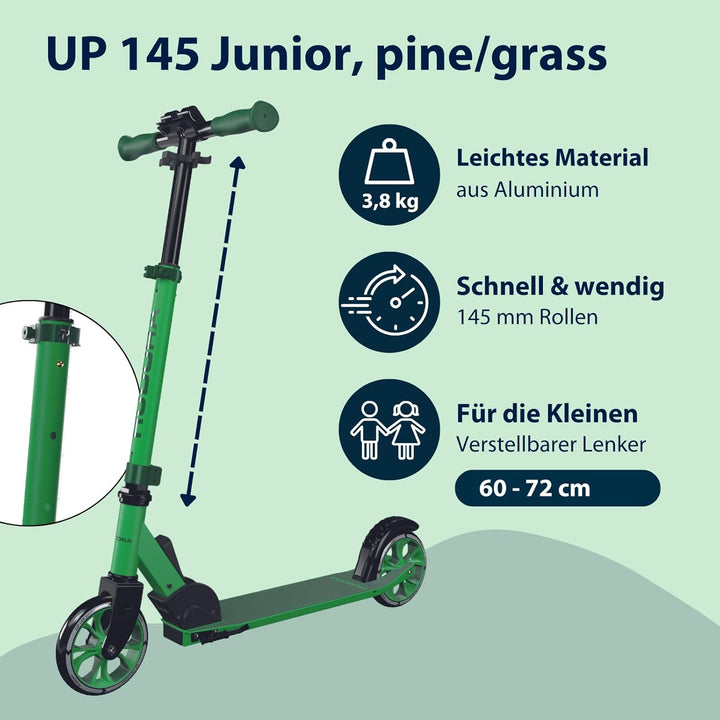 HUDORA Scooter Up 145 Junior - Hochwertiger & sicherer Kinder Roller ab 3 Jahre - Zusammenklappbarer