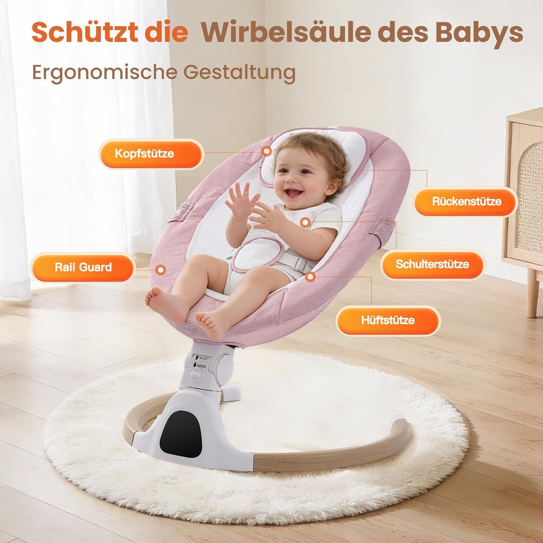Babywippe Elektrisch, 0–6 Monate, max. 9 kg, Tragbares Neugeborenes Babyschaukel Indoor mit Bluetoot