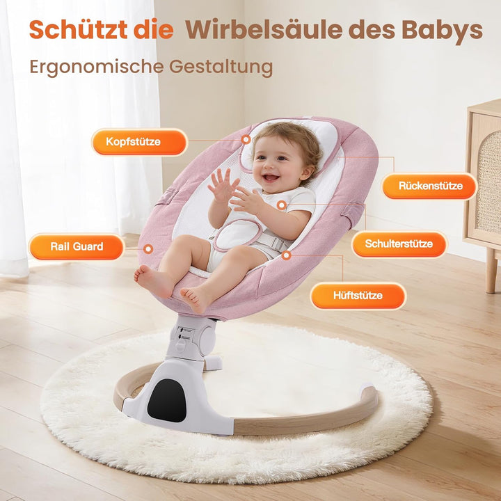 Babywippe Elektrisch, 0–6 Monate, max. 9 kg, Tragbares Neugeborenes Babyschaukel Indoor mit Bluetoot