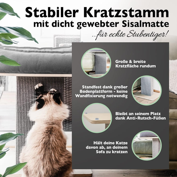 Nemmy Premium Kratzbaum klein grau | Stabiler Kratzstamm extra breit | Katzenbett mit Kissen | Katze