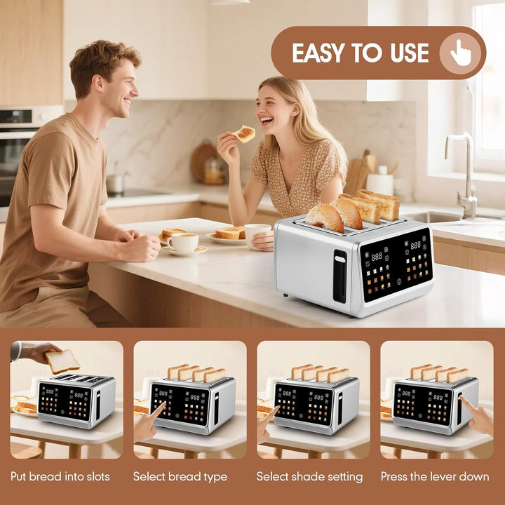 Toaster 4 Slice, Digital Smart Toaster with TouchScreen, Dual Control Panel, Single Slot Toasting, T