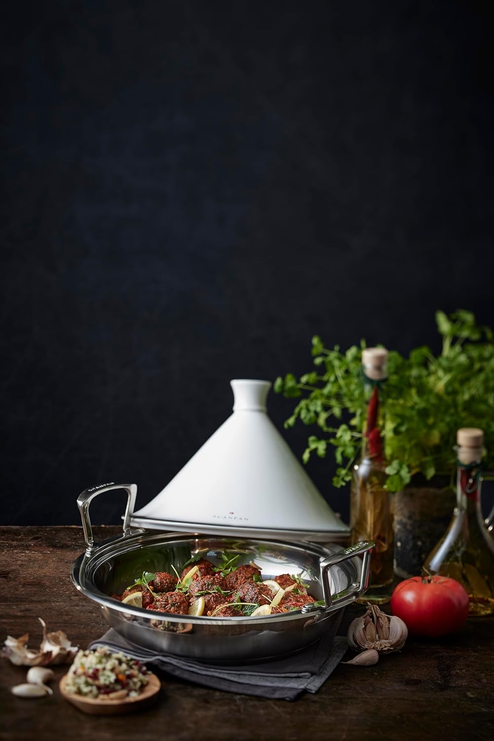 Scanpan Impact Tagine Topf 28 cm, 3,2 l | Edelstahl mit Keramikdeckel | Für alle Herdarten inkl. Ind