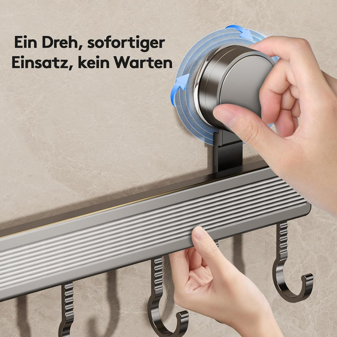 FERCOSEN Hakenleiste Küche ohne Bohren mit Saugnapf | 10 Haken, 50 cm lang, 20 kg Tragfähigkeit, 1-M