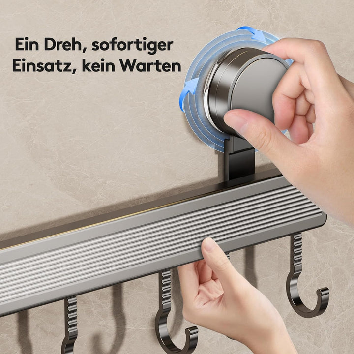 FERCOSEN Hakenleiste Küche ohne Bohren mit Saugnapf | 12 Haken, 60 cm lang, 20 kg Tragfähigkeit, 1-M
