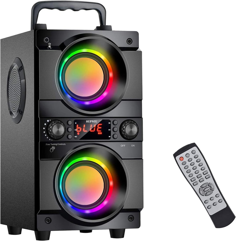 SUPNIU 60W(80W Gipfel) Bluetooth Lautsprecher Gross mit Doppelten Tieftönern, LED-Bunte Lichter, 24