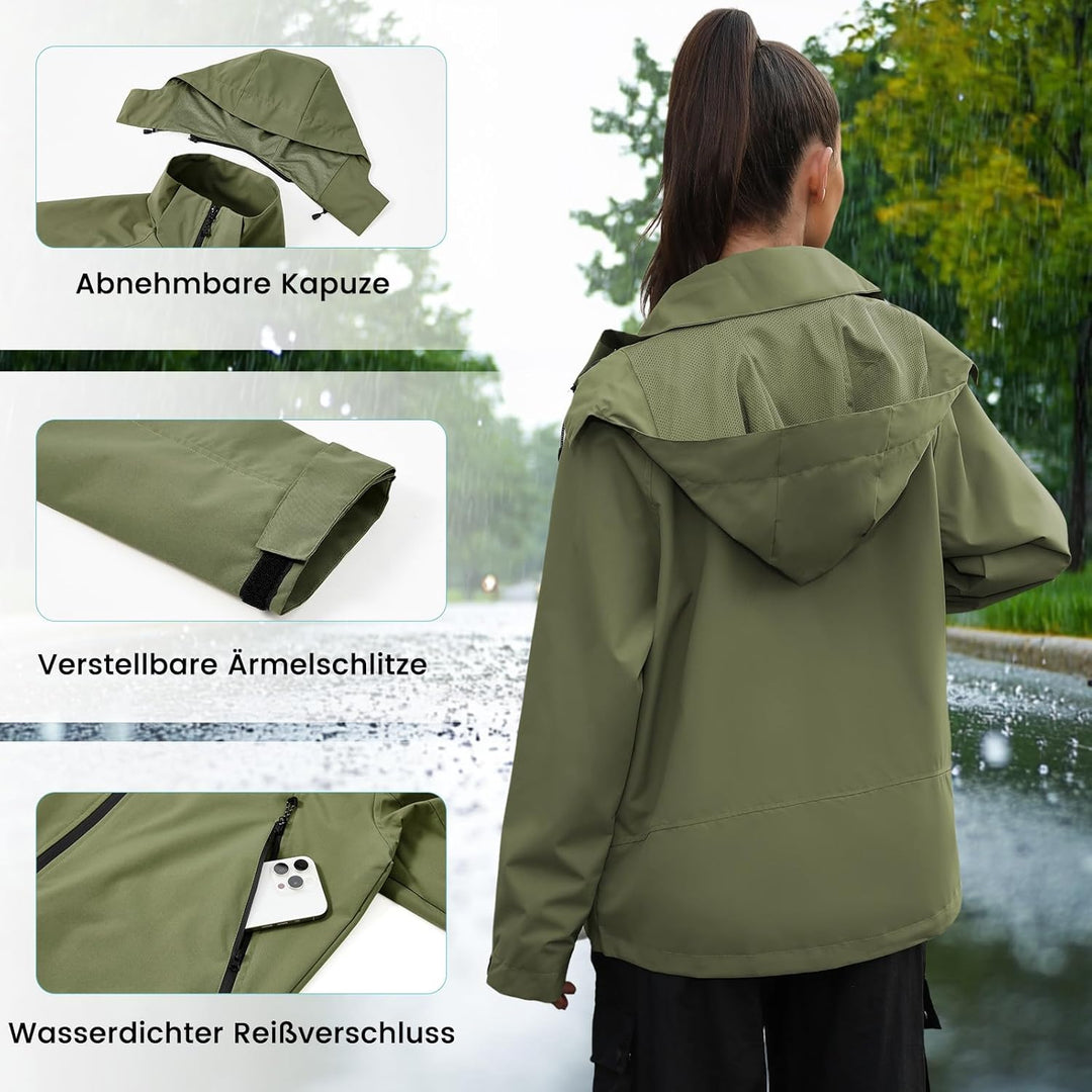 PONCEAU Damen Wasserdicht Regenjacke Leichte Wasserdicht Outdoorjacke Atmungsaktiv & Winddicht, Vers