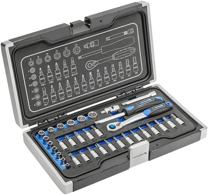 Högert Technik - Werkzeugset I Steckschlüssel, Bits und Ausstattung 1/4” I Legiertem Chrom-Vanadium-