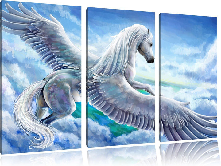 Pixxprint Pegasus fliegt über den Wolken als Leinwandbild/Grösse: 3 Teilig (120x80) / Wandbild/Kunst