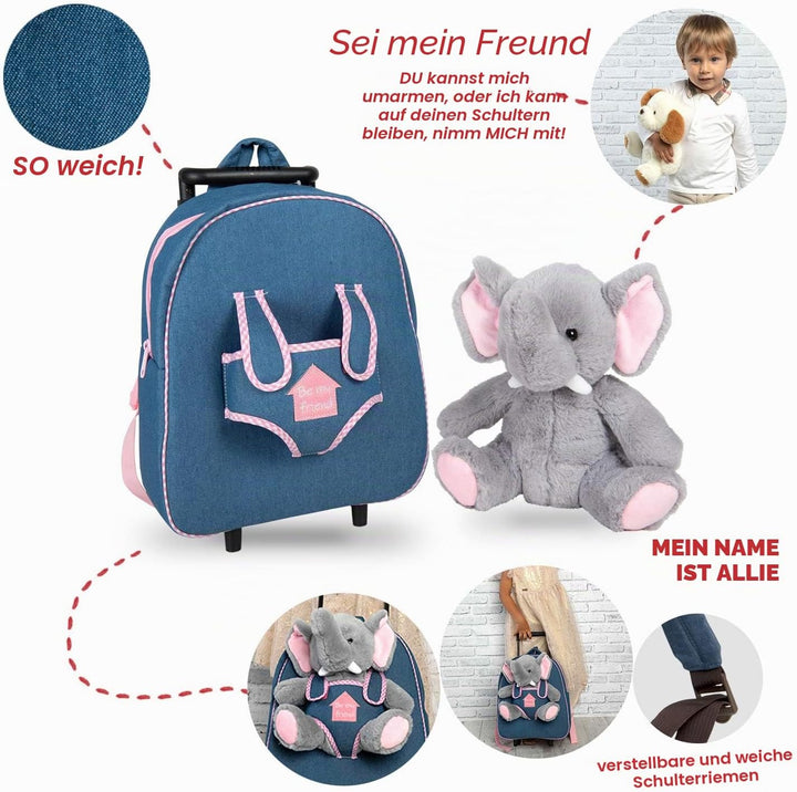 PERLETTI Tasche mit Rollen für Kindergarten und weiches Plüsch, für Kinder von 3 4 5 Jahren – Abnehm