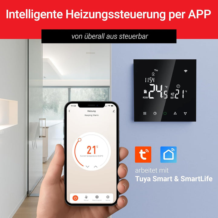 Elektrobock PT740B-EI Raumthermostat mit WiFi | Smartes Thermostat für Fussbodenheizung & Elektrohei