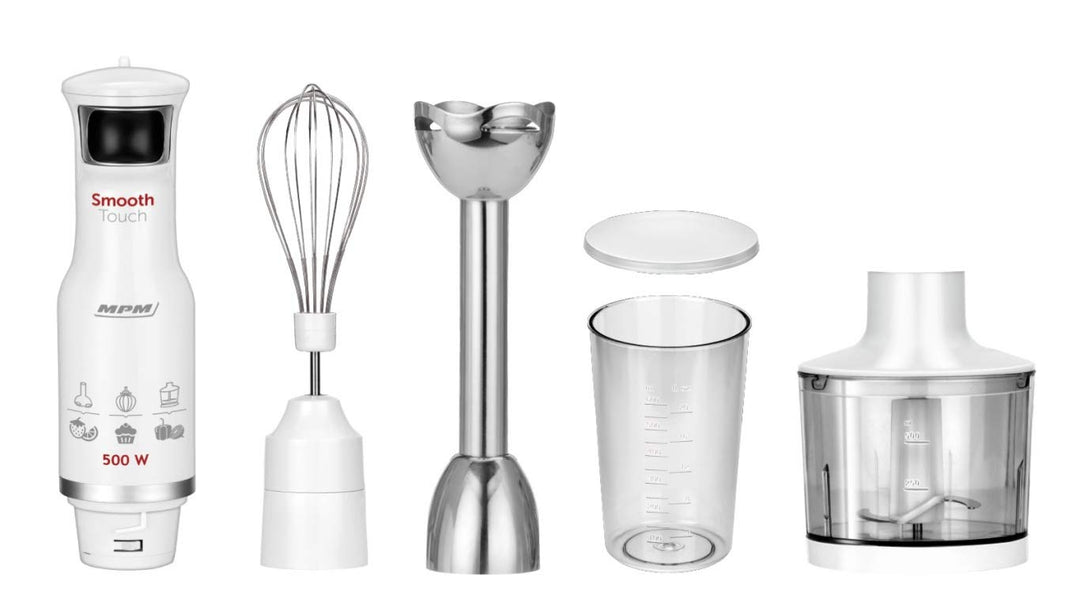 MPM MBL-28 Stabmixer-Set, Mixstab, Schnee-Besen, Multi-Messer, Einstellbare Geschwindigkeit, Zerklei