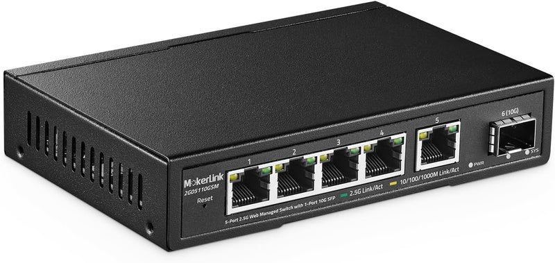 MokerLink 5 Port 2.5G Managed Ethernet Switch mit 10G SFP, 5 x 2.5G Base-T Ports, kompatibel mit 10/