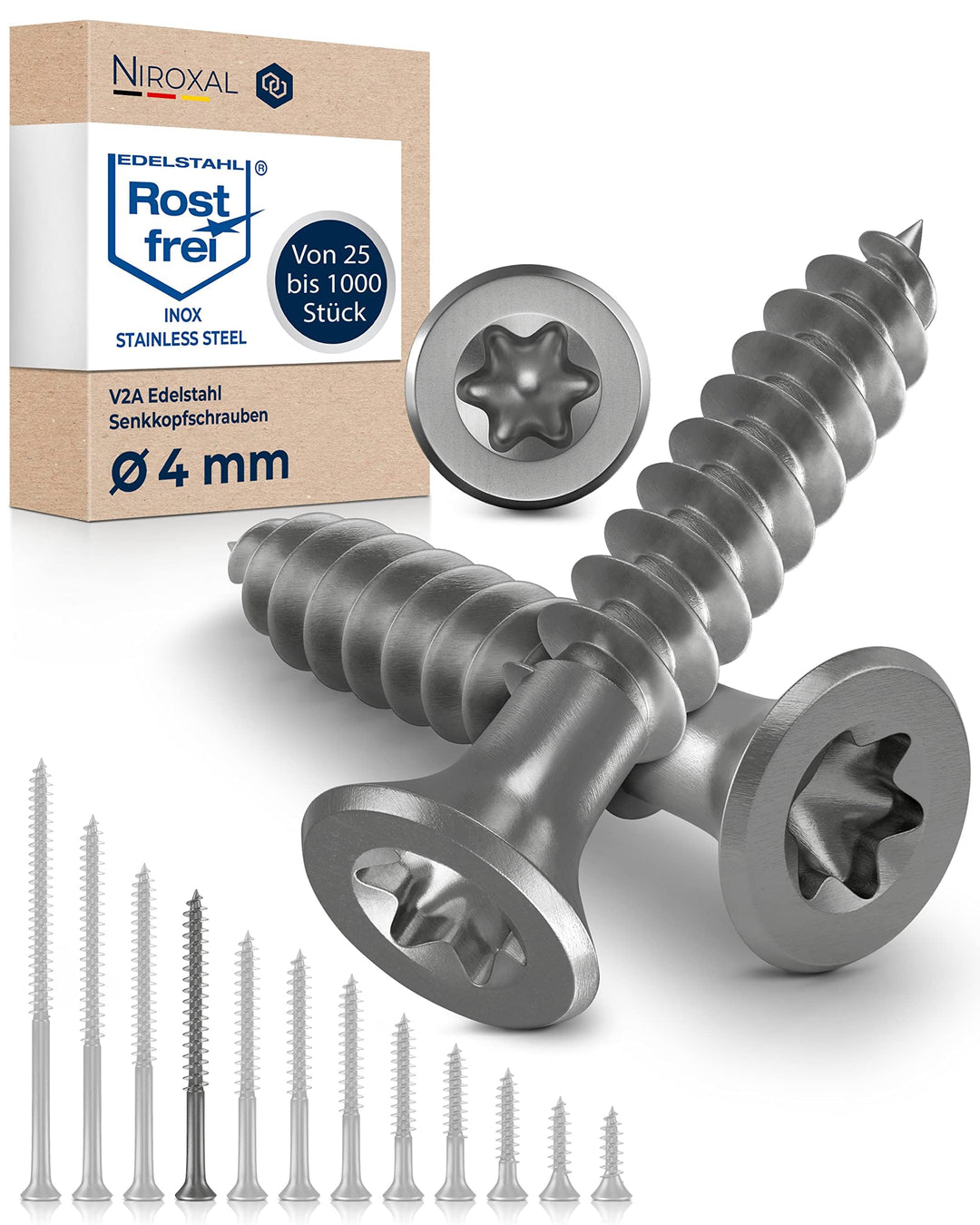 Edelstahlschrauben Torx Holzschrauben 4x55 Edelstahl V2A rostfrei Spanplattenschrauben für Holz Teil