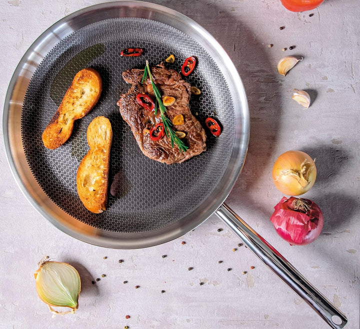 Spring Vulcano Cut Resist Bratpfanne 24 cm, Edelstahl, Antihaft-beschichtete Pfanne, Induktionsgeeig