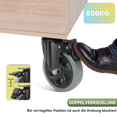 BAOLIHUI 125mm Schwerlastrollen Graue 4er Set Möbelrollen Bis zu 800KG, 360 Grad Doppelverriegelung