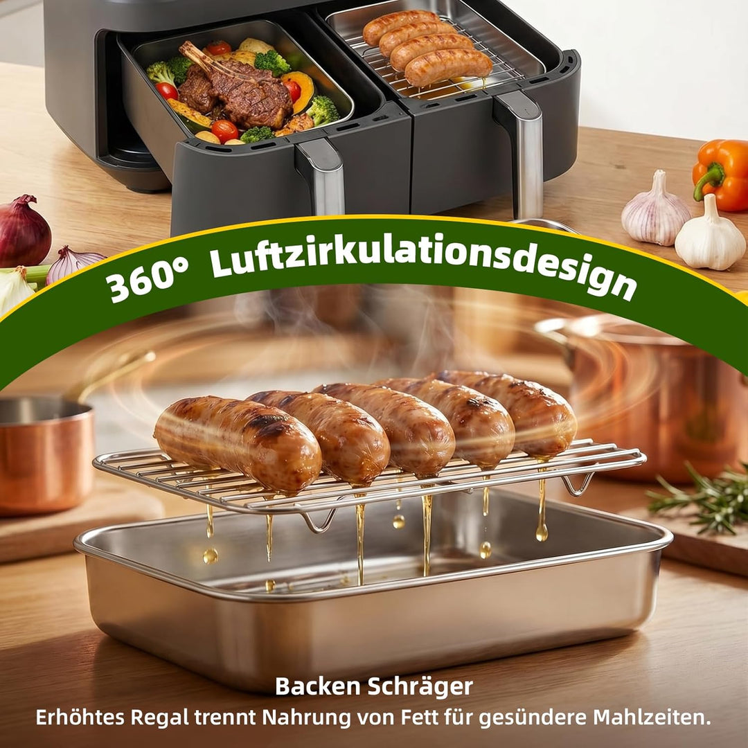 Ugotit Airfryer Zubehör, Auflaufform Airfryer Edelstahl 304 mit 2 Deckel & 2 Grillrost, für Ninja Ai