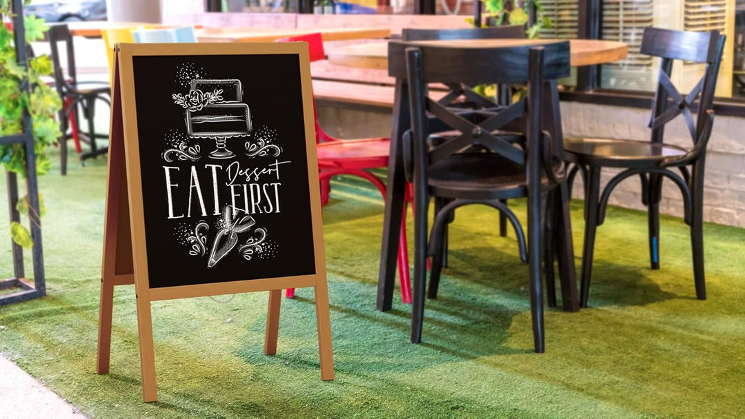 ALLboards Kundenstopper mit Gold, lackiertem Holzrahmen 100x60cm, Werbetafel, Gehwegaufsteller, Aufs