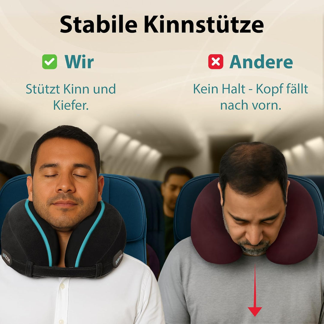 FLOWZOOM® Dream Nackenkissen Reise-Kissen für Flugzeug & Auto aus weichem Memoryfoam mit schmalem Rü