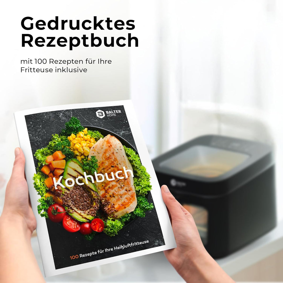 Balter Heissluftfritteuse Airfryer, 6,5 L, Friteuse Heissluftfritteuse XXL mit Sichtfenster, 12 Prog