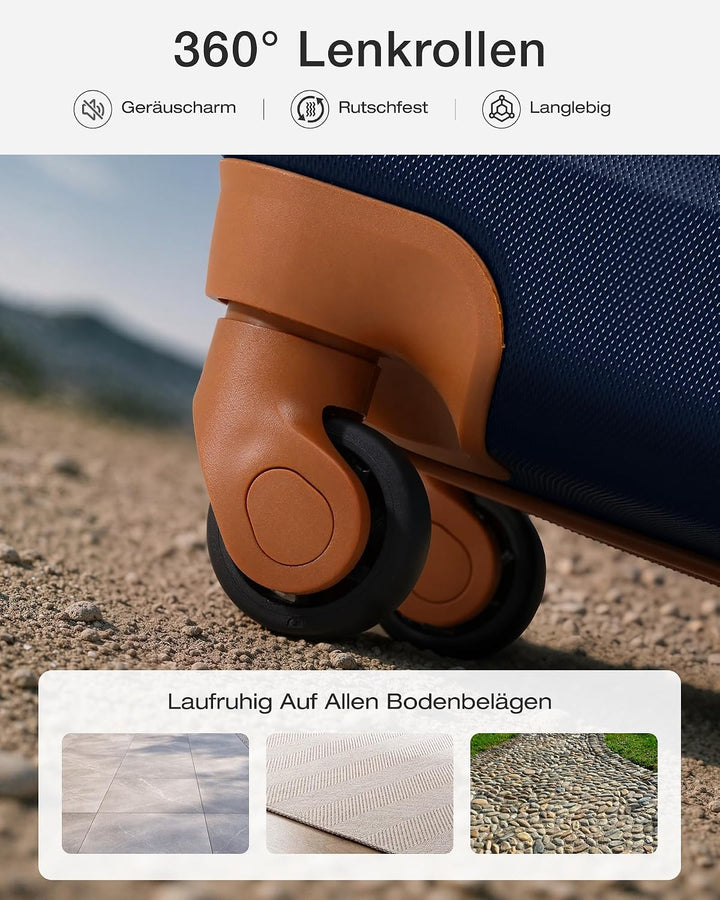 COOLIFE Hartschalen-Koffer Trolley Rollkoffer Reisekoffer mit TSA-Schloss und 4 Rollen (Blau/Braun,