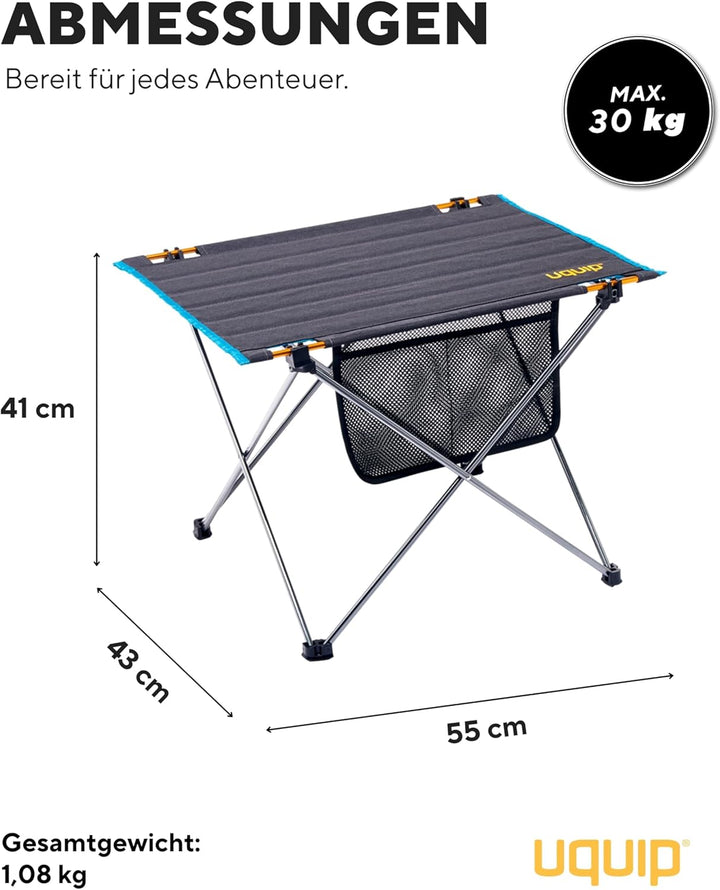Uquip Campingtisch Liberty M Grey I 43 x 41 x 55 cm I kompakter Falttisch mit 30 kg Traglast I Leich