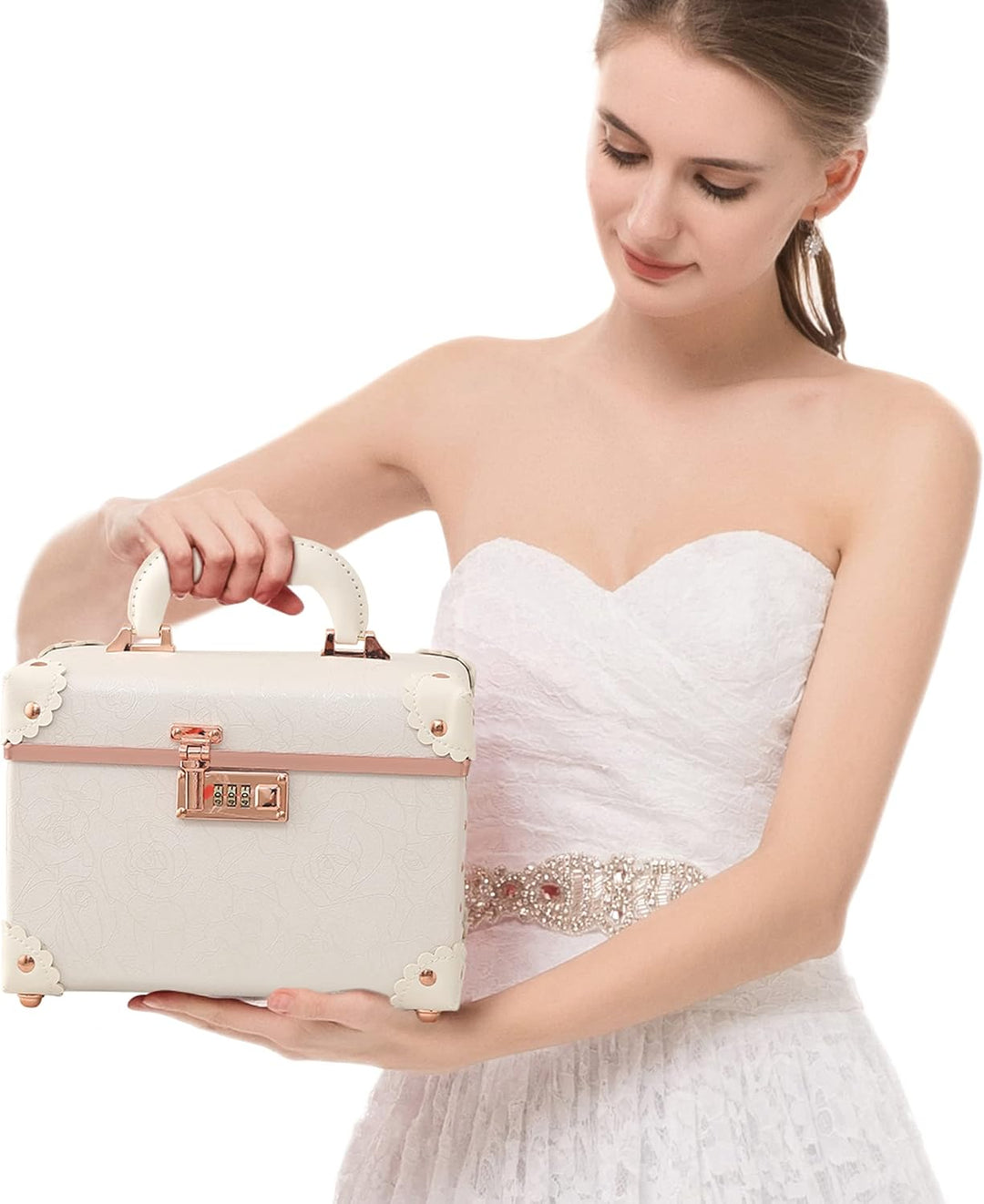 urecity Vintage Leder Kosmetikkoffer mit Spiegel - Hartschale Schminkkoffer für Damen, Reise Make-up
