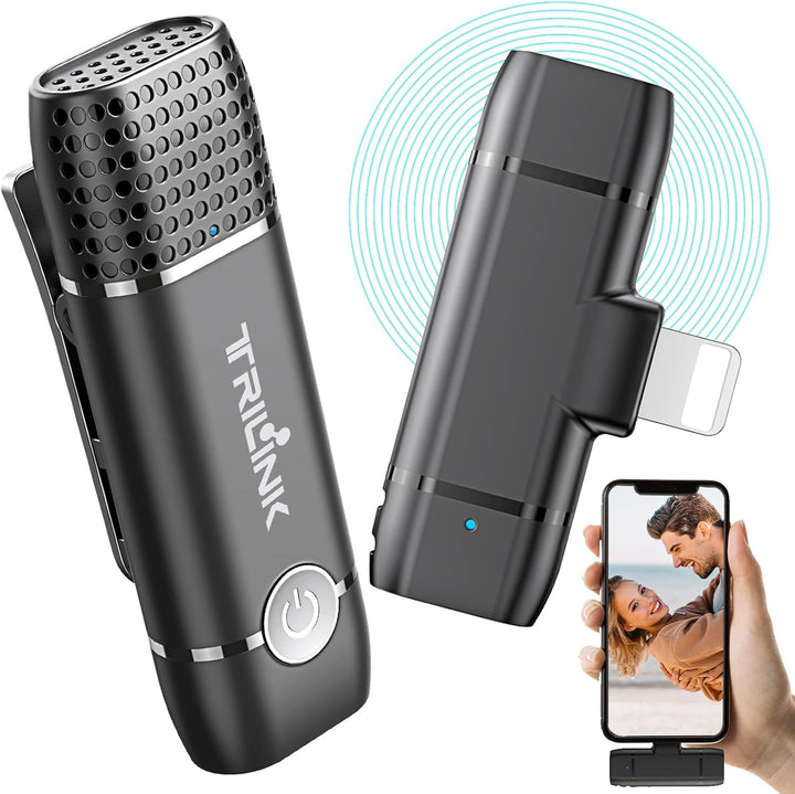 TRILINK Wireless Lavalier Mikrofon für iPhone iPad, Plug Play Ansteckmikrofon-Lightning-Kabellos, Mi
