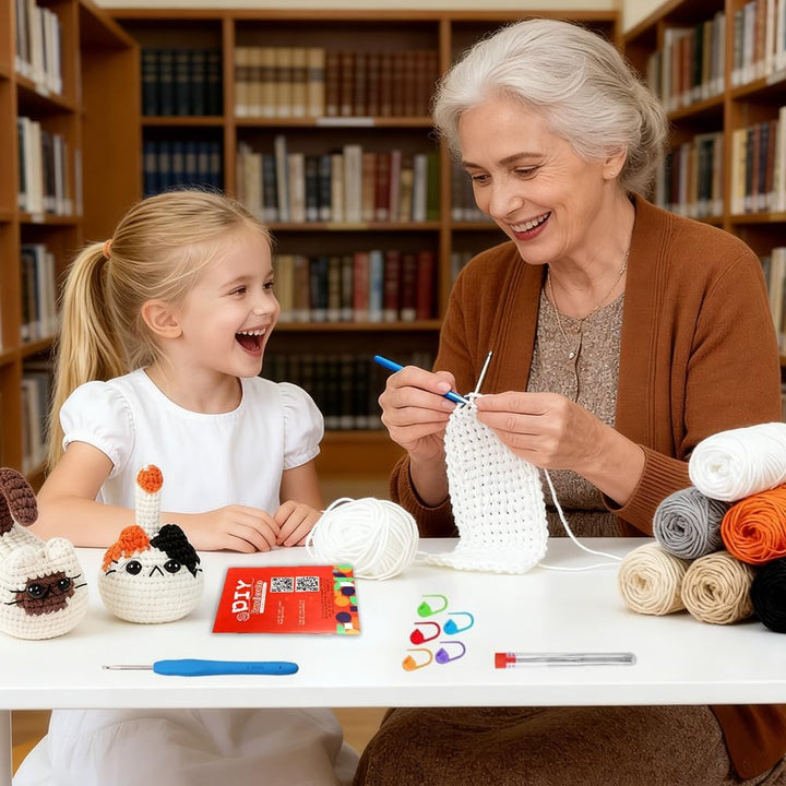 Zinueen Häkelset für Anfänger mit Videoanleitung - Komplettes Crochet Set für 3 süsse Katzen | Einfa
