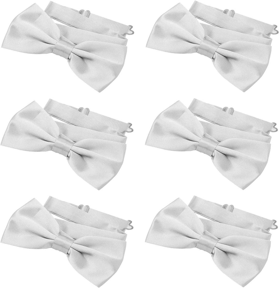 DonDon 6er Set Herren Fliege 12 x 6 cm gebunden und längenverstellbar Hellgrau, Hellgrau