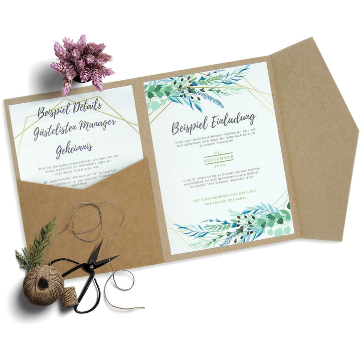 50 Stück Pocketfold Kraftpapier Karten I 135 x 185 mm, 280 g/m² I Hochzeitseinladungen I Taufe I Dan