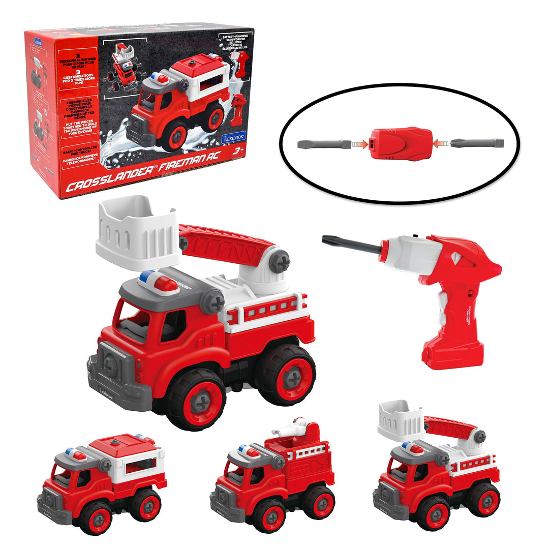 Lexibook, Crosslander® Fireman RC, Funkferngesteuertes Feuerwehrauto zum Zusammenbauen, 3 mögliche K