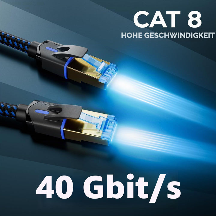 deleyCON 10m CAT 8 Netzwerkkabel (40 Gbit/s, Nylon, 100% Kupfer) S/FTP PIMF - Gigabit Ethernet Patch
