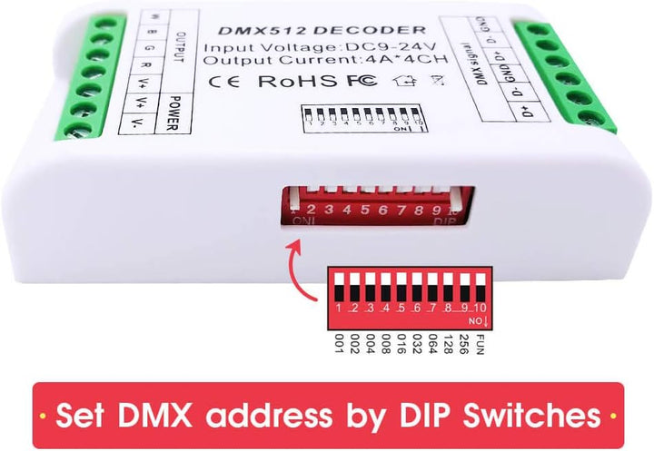 4 Kanal DMX Decoder,Mini16A RGB RGBW LED Strip Controller DMX 512 Decoder Dimmer Treiber für rgbw rg