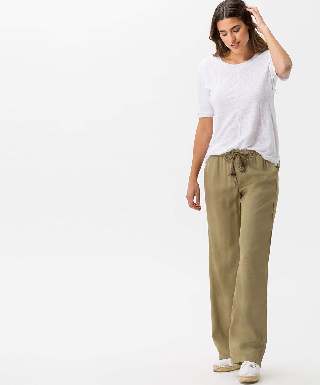BRAX Damen Style Maine S Verkürzte Leinenhose Hose 38W / 32L Khaki, 38W / 32L Khaki
