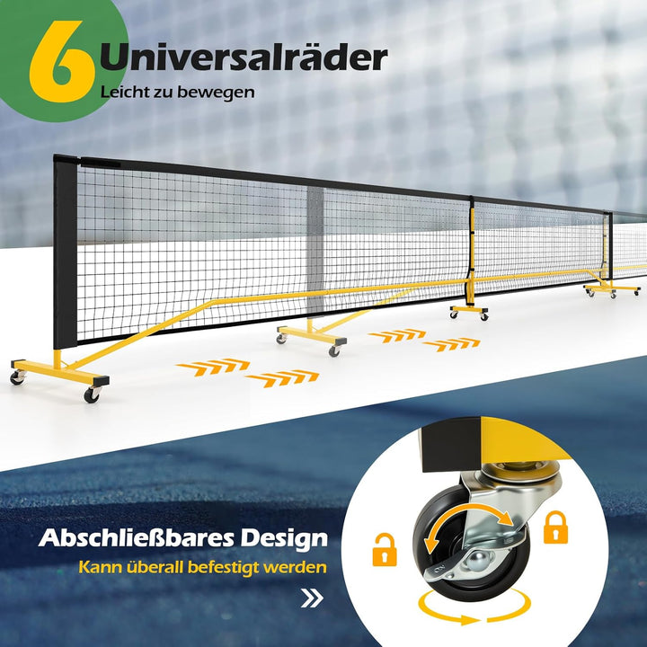 COSTWAY tragbares Pickleball Netz mit Rollen, 6,7 m Pickleball-System in offizieller Grösse mit Meta