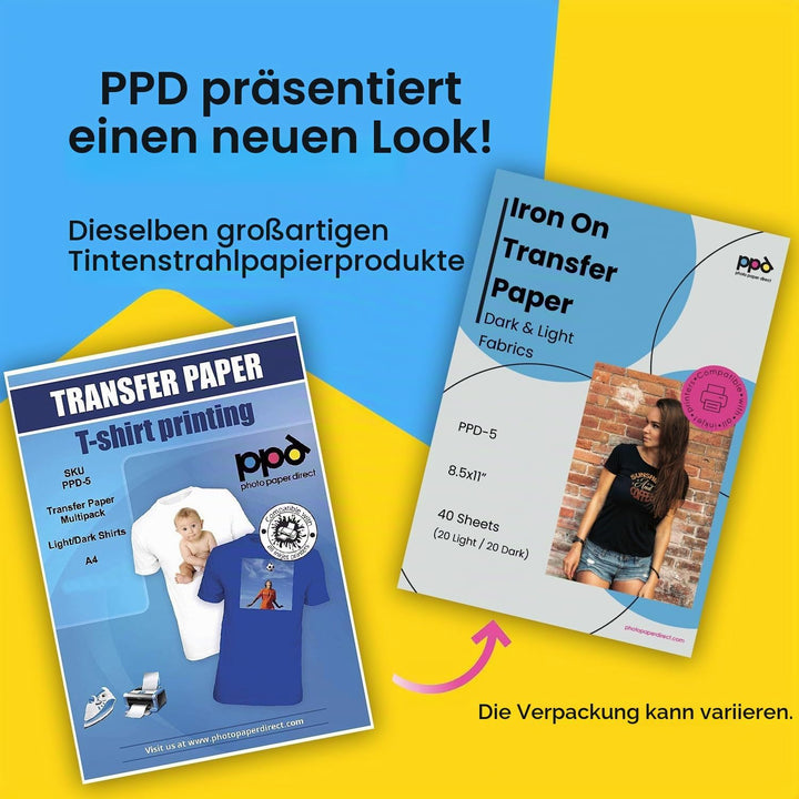 PPD 40 x A4 Inkjet Premium Transferpapier Hell/Dunkel, für Bügeleisen und Transferpresse PPD-5-40