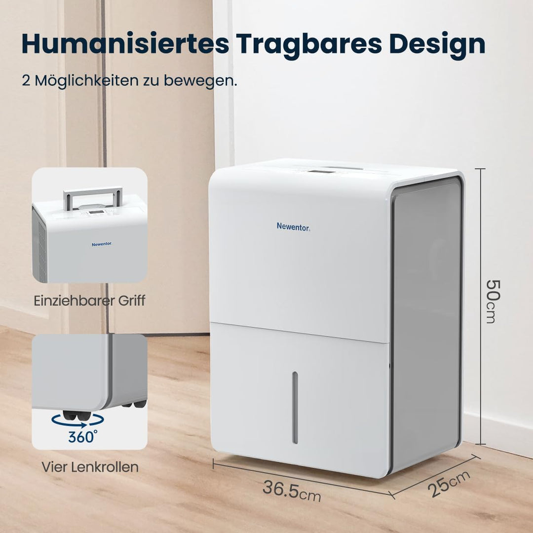 Newentor Luftentfeuchter 25L/24h, Für 215m³/80m² Räume - 3 fache Geräuschreduktion - 290W Stromspare