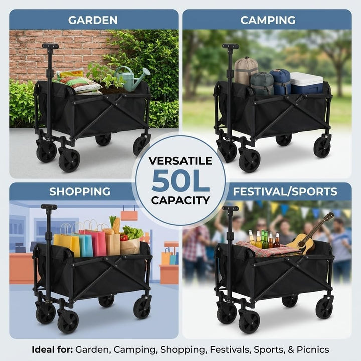 Faltbarer Bollerwagen Camping, Leichter Transportwagen 50L Tragkraft | Klappbarer Handwagen mit 12cm