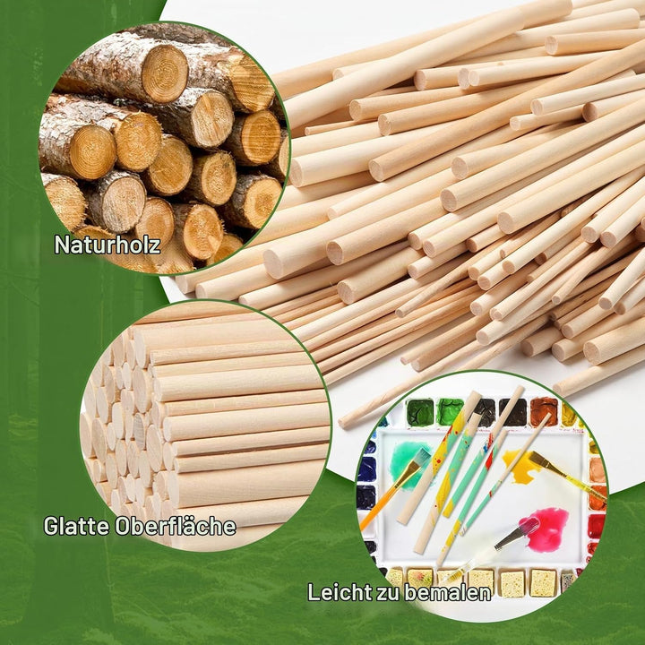 Natürliche Rundstab Holz Holzstäbchen 6 Stück Holzdübel zum Basteln, 2.5 cm x 30 cm runde Makramee-H