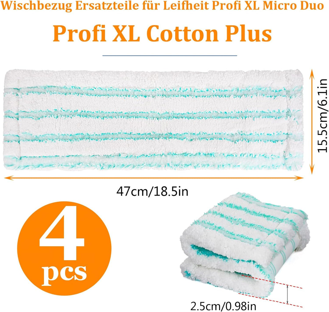 4 Ersatz-Wischbezüge für Leifheit Profi XL / Micro Duo | 2-in-1 Fasersystem | Hohe Wasseraufnahme &amp;