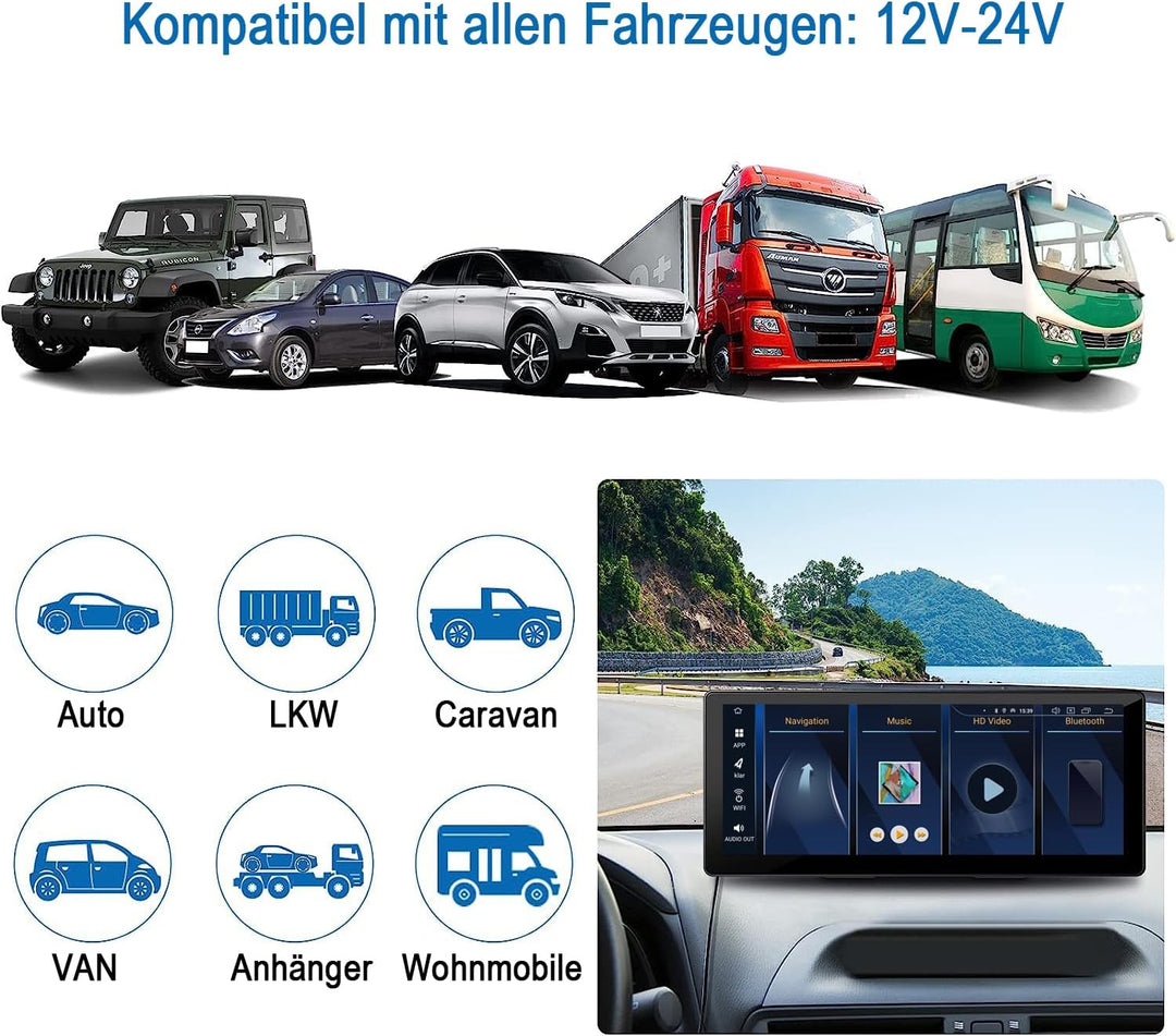 M.I.C. Smart Screen Android 12 Tragbares Autoradio mit RK3566 2G+32G: 9.3" HD Touchscreen Wireless A