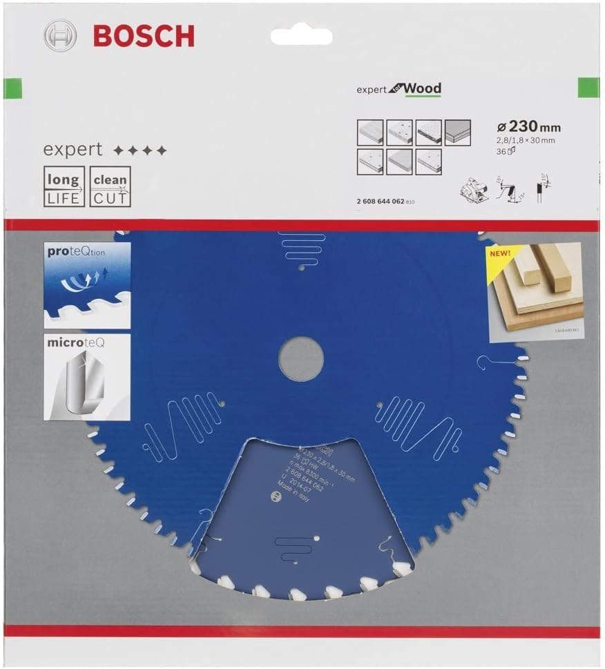 Bosch Professional 1x Kreissägeblatt Expert for Wood (Holz, Sägeblatt Ø 230 x 30 x 2,8 mm, 36 Zähne,