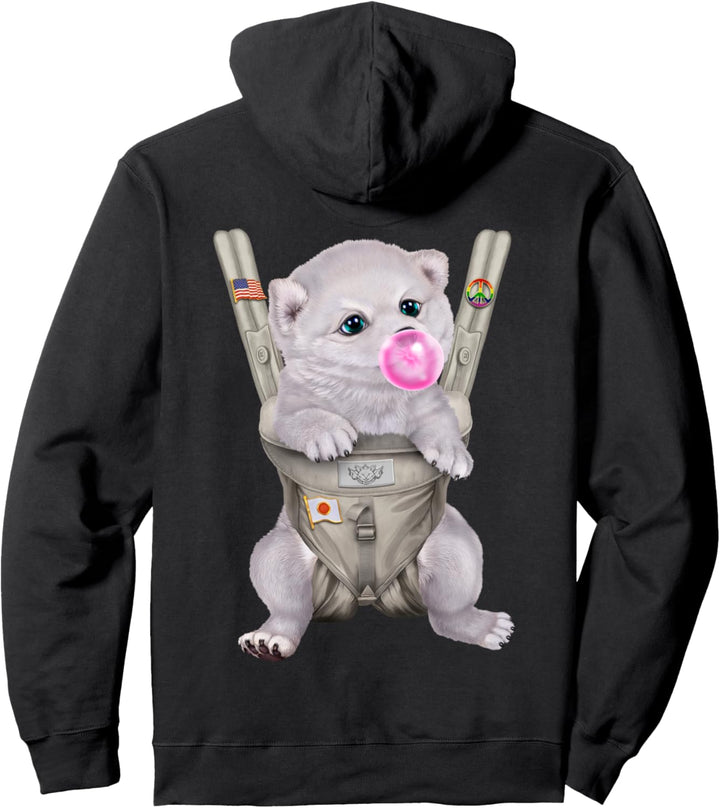 Weisser Shiba Hund mit Kaugummi in der Babytrage Pullover Hoodie