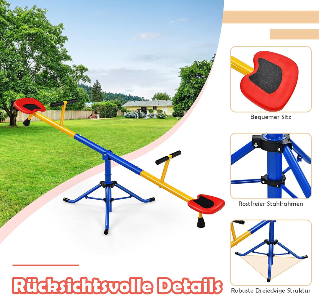 GOPLUS Kinderwippe 360-Grad-drehbar, 2 Sitzer Gartenwippe mit Dämpfer und Gepolsterter Griffe, Wipps