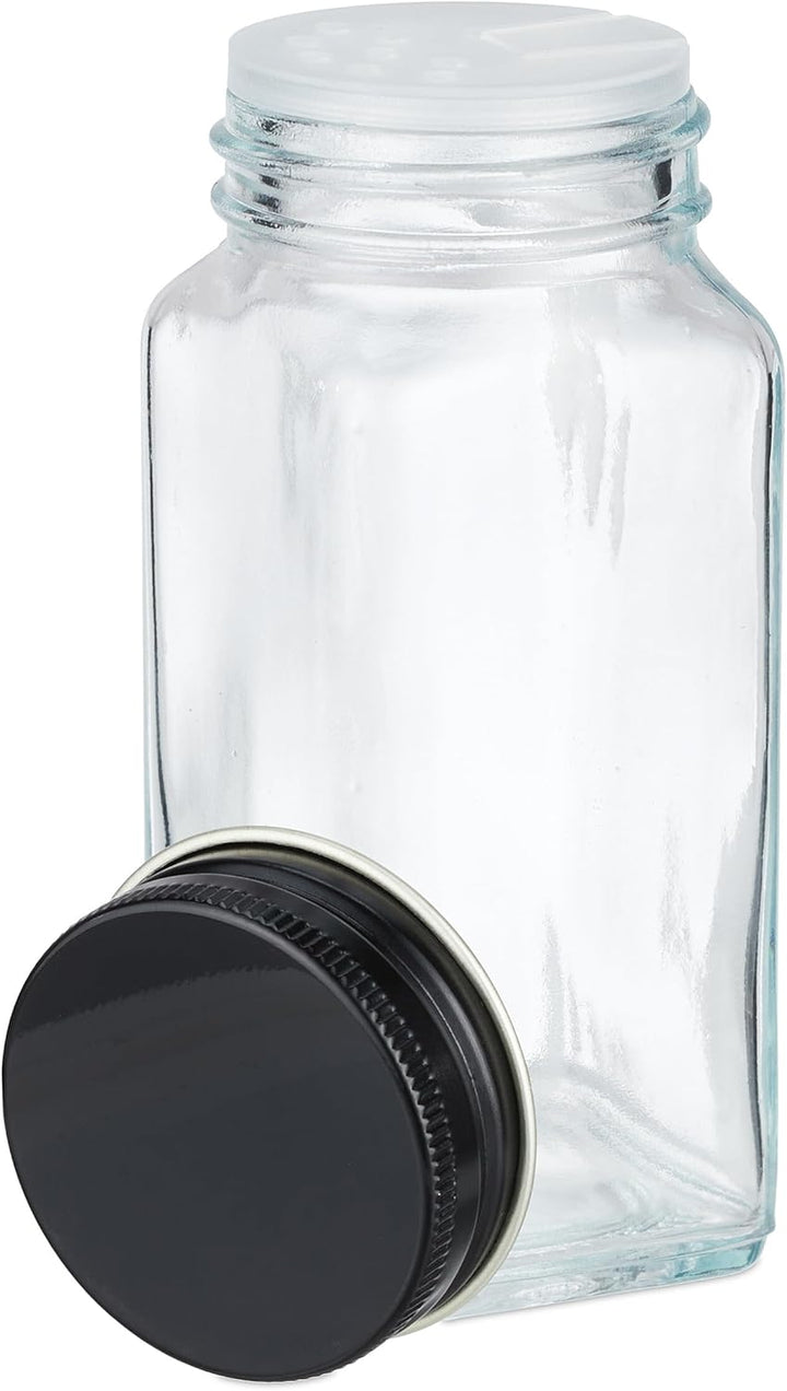 Relaxdays Gewürzgläser 12er Set, Streueinsatz, Gewürzdosen Glas, 120 ml, mit Etiketten &amp; Trichter, t